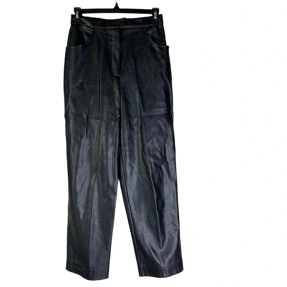 Conrad C Women’s High Waist Black Faux Leather Straight Leg Size 4 Petite New